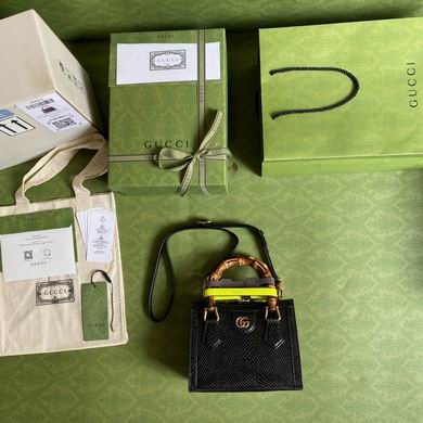 Gucci Diana Mini Tote Bag with Bamboo Handles in Black Leather