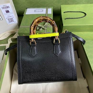 Gucci Diana Small Tote Bag with Bamboo Handles in Black Textured Leather