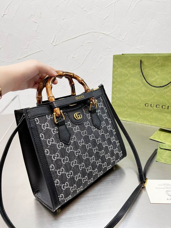 Gucci Diana Small Tote Bag in Black GG Denim with Bamboo Handles