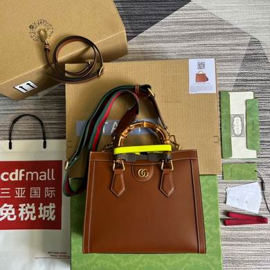 Gucci Diana Mini Tote Bag with Bamboo Handle in Brown Leather