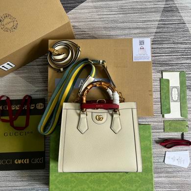 Gucci Diana Small Tote Bag in White Leather with Bamboo Handles