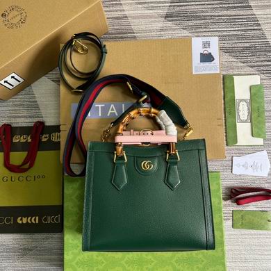 Gucci Diana Small Tote Bag in Green Leather with Bamboo Handles