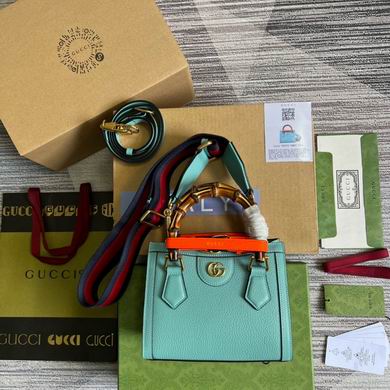 Gucci Diana Mini Tote Bag with Bamboo Handle in Light Blue Leather