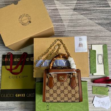 Gucci Diana Mini Tote Bag in Beige and Ebony GG Canvas with Bamboo Handle