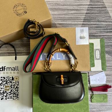 Gucci Bamboo 1947 Small Top-Handle Bag in Black Leather with Web Strap