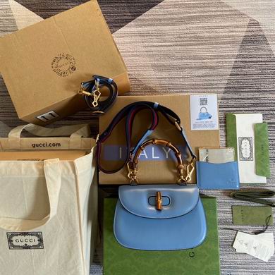 Gucci Bamboo 1947 Small Top-Handle Bag in Light Blue Leather