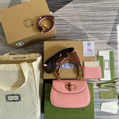 Gucci Bamboo 1947 Small Top-Handle Bag in Pink Leather with Bamboo Handle
