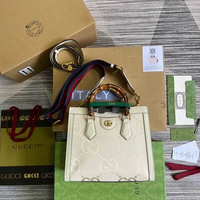 Gucci Diana Small Tote Bag in Ivory Jumbo GG Canvas with Bamboo Handles