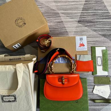 Gucci Bamboo 1947 Small Top-Handle Bag in Orange Leather with Bamboo Handle