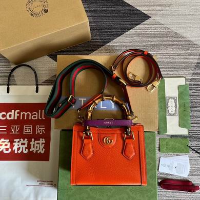 Gucci Diana Mini Tote Bag with Bamboo Handle in Orange Leather