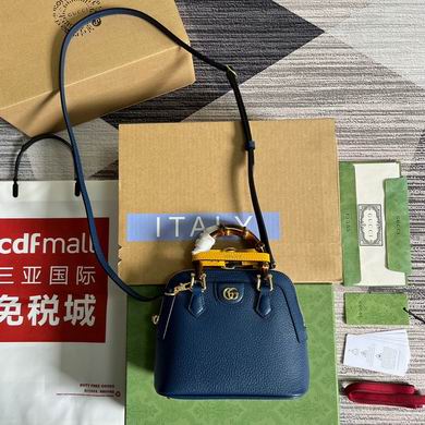 Gucci Diana Mini Top-Handle Bag with Bamboo Handles in Navy Blue Leather