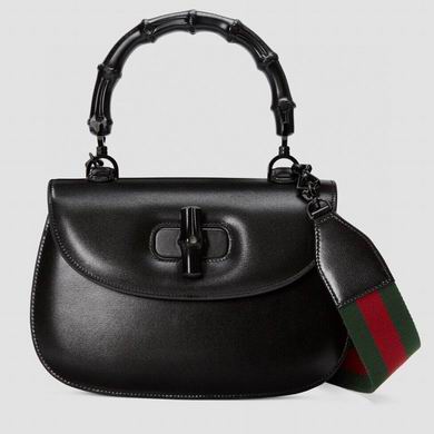 Gucci Bamboo 1947 Small Top-Handle Bag in Black Leather with Web Strap