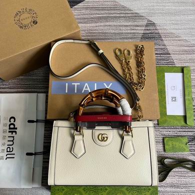 Gucci Diana Small Tote Bag with Bamboo Handle in White Leather