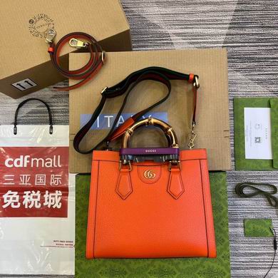Gucci Diana Small Tote Bag in Orange Leather with Bamboo Handle