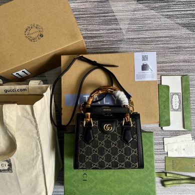 Gucci Diana Mini Tote Bag in Black GG Denim with Bamboo Handle