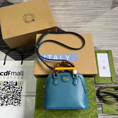 Gucci Diana Mini Top-Handle Bag in Blue Grained Leather with Bamboo