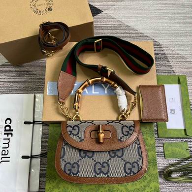 Gucci Bamboo 1947 Small Top-Handle Bag in Maxi GG Canvas, Navy and Beige