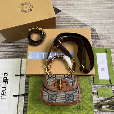 Gucci Bamboo 1947 Mini Top-Handle Bag in GG Canvas with Brown Leather