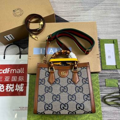 Gucci Diana Small Tote Bag in Beige and Blue Jumbo GG Canvas