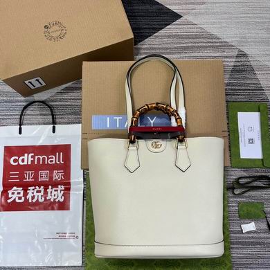 Gucci Diana Medium Tote Bag with Bamboo Handles in White Leather