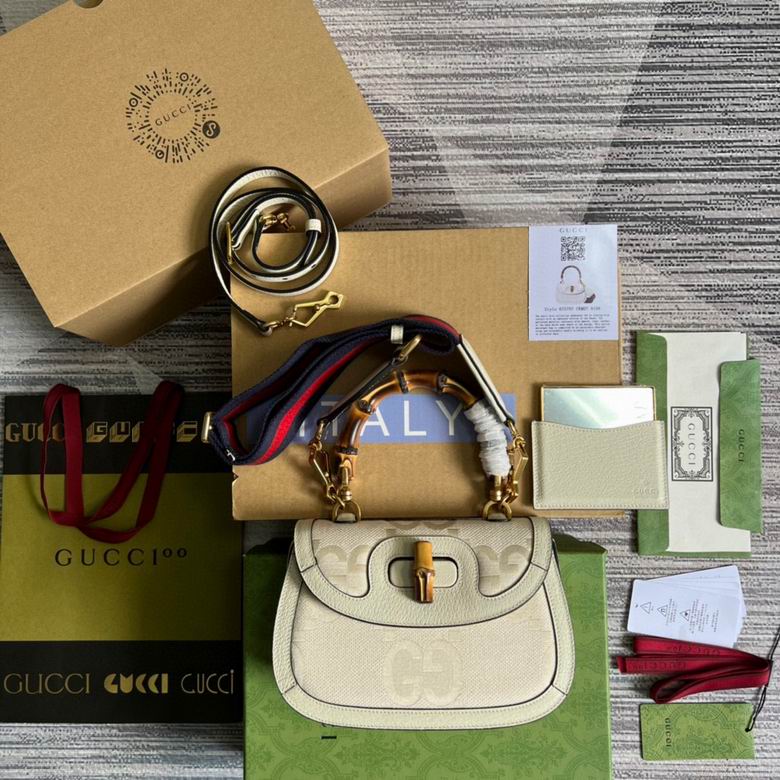 Gucci Bamboo 1947 Mini Top-Handle Bag in Ivory Jumbo GG Canvas
