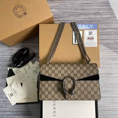 Gucci Dionysus Small Shoulder Bag in GG Supreme Canvas with Black Suede