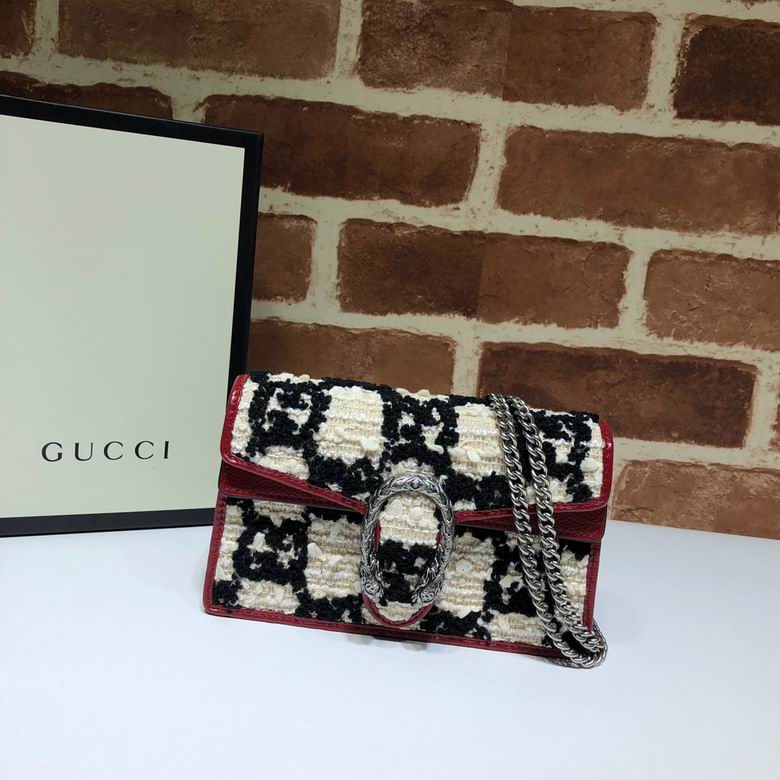 Gucci Dionysus Super Mini Bag in Black and Ivory GG Tweed with Red Trim