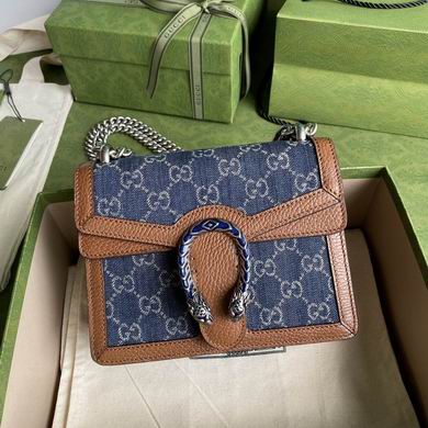 Gucci Dionysus Mini Shoulder Bag in Blue GG Denim with Brown Leather Trim