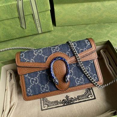 Gucci Dionysus Super Mini Bag in Blue GG Denim with Brown Leather Trim