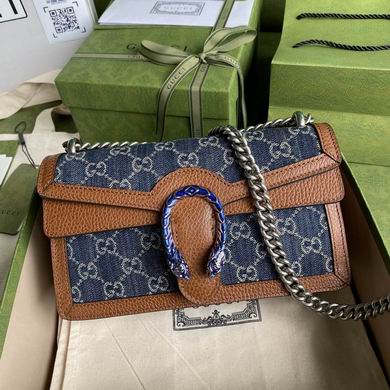 Gucci Dionysus Small Shoulder Bag in Blue GG Denim with Brown Leather