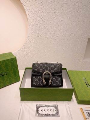 Gucci Dionysus Small Shoulder Bag in Black GG Denim with Tiger Head Closure
