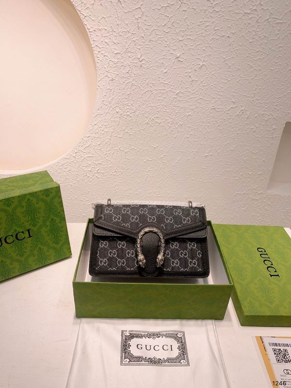 Gucci Dionysus Small Shoulder Bag in Black GG Denim with Tiger Head Closure
