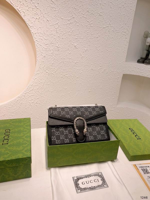 Gucci Dionysus Small Shoulder Bag in Black GG Denim with Tiger Head Closure