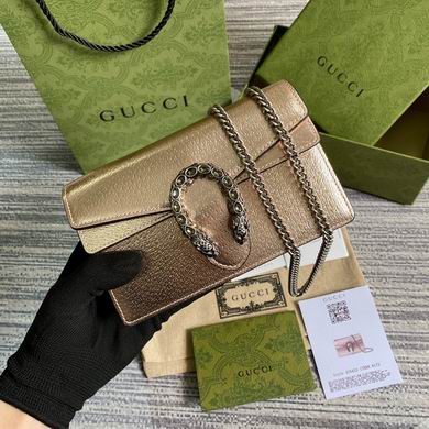 Gucci Dionysus Super Mini Chain Shoulder Bag in Metallic Gold Leather