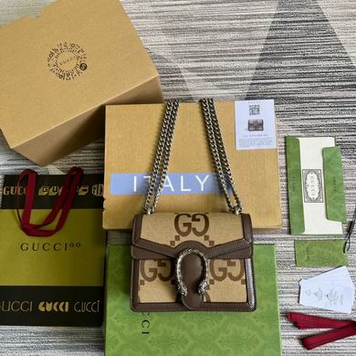 Gucci Dionysus Small Shoulder Bag in Beige Jumbo GG Canvas with Brown Leather