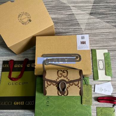 Gucci Dionysus Jumbo GG Chain Wallet Crossbody Bag in Camel and Ebony Canvas