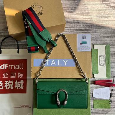 Gucci Dionysus Small Shoulder Bag in Green Grained Leather with Web Strap
