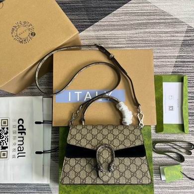 Gucci Dionysus Small Top-Handle Bag in GG Supreme Canvas with Black Suede