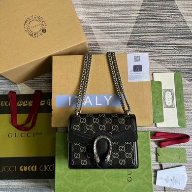Gucci Dionysus Mini Shoulder Bag in Black GG Denim with Leather Trim