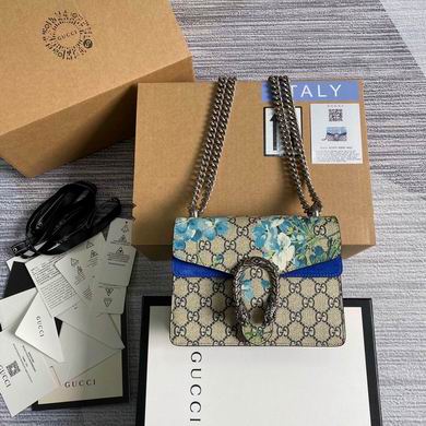 Gucci Dionysus Mini Shoulder Bag in GG Supreme Blooms Print with Blue Suede
