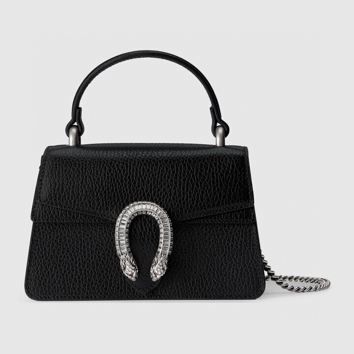 Gucci Dionysus Mini Top-Handle Bag in Black Grained Leather