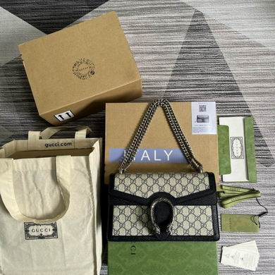 Gucci Dionysus Small Shoulder Bag in GG Supreme Canvas with Black Leather