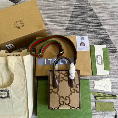 Gucci Jumbo GG Mini Tote Bag in Camel and Ebony Canvas with Web Strap