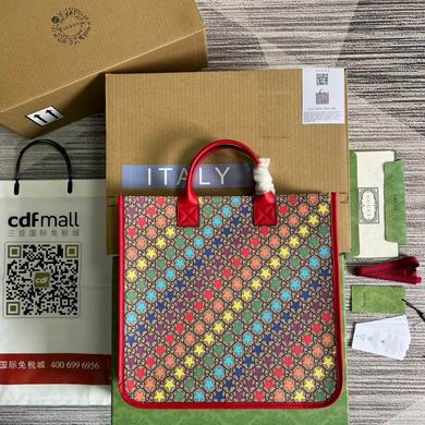 Gucci Children's Rainbow GG Star Print Tote Bag with Red Leather Handles