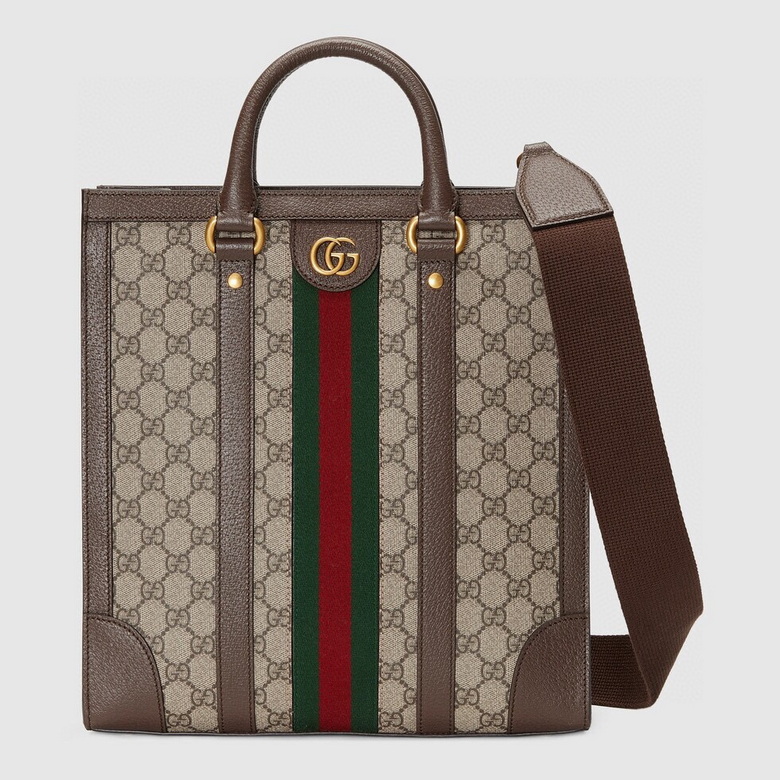 Gucci Ophidia Medium Vertical Tote Bag in GG Supreme Canvas with Web Stripe