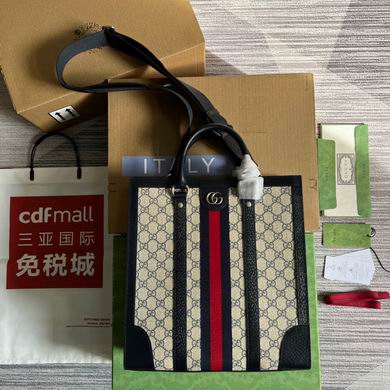 Gucci Ophidia Medium Tote Bag in GG Supreme Canvas with Web Stripe