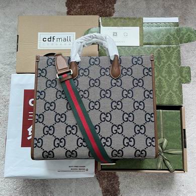 Gucci Jumbo GG Canvas Tote Bag with Green and Red Web Strap in Beige and Navy