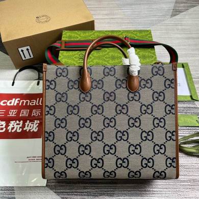 Gucci Jumbo GG Medium Tote Bag in Beige and Blue Canvas with Web Strap
