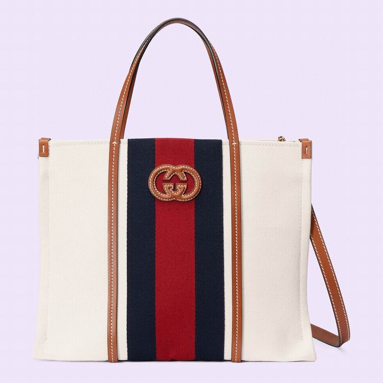 Gucci Tote Bag with Interlocking G and Web Stripe in Ivory Canvas