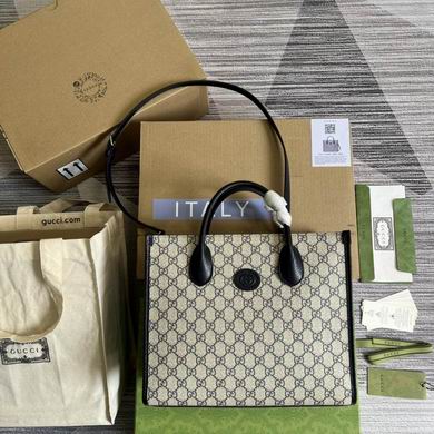 Gucci Small Tote Bag with Interlocking G in Beige and Ebony GG Supreme Canvas